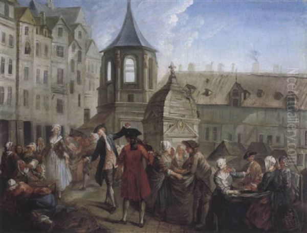 Le Marche Sur La Place Maubert Oil Painting by Etienne Jeaurat