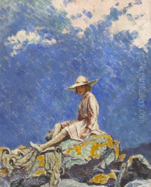 Betty On The Rocks, 1919 Oil Painting by Mainie Harriet Jellett