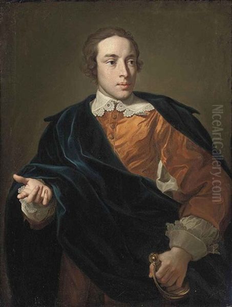 Portrait Of John Brudenell-montagu, Later Marquess Of Monthermer (1735-1770) In A Red Coat And Blue Mantle Oil Painting by Jenkins, Thomas
