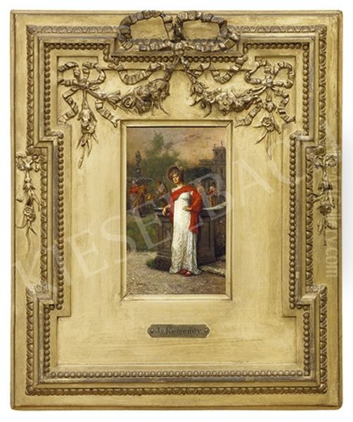 Young Woman In Th Castle Garden Oil Painting by Kemendy Jenoe