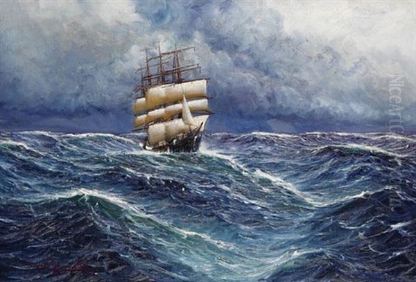 Vollschiff Auf Bewegter See Oil Painting by Alfred Serenius Jensen