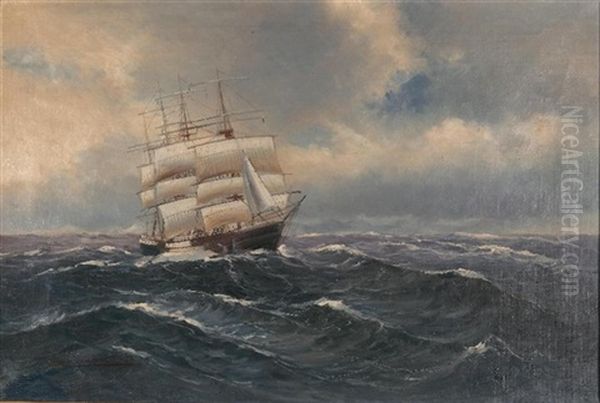 Viermastbarke Auf Rauher See Oil Painting by Alfred Serenius Jensen