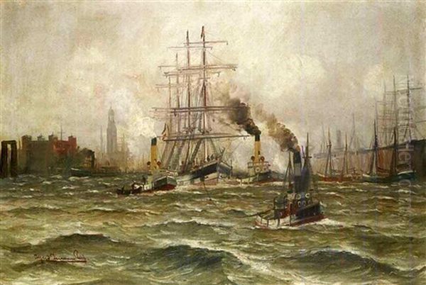 Hamburger Hafen Oil Painting by Alfred Serenius Jensen