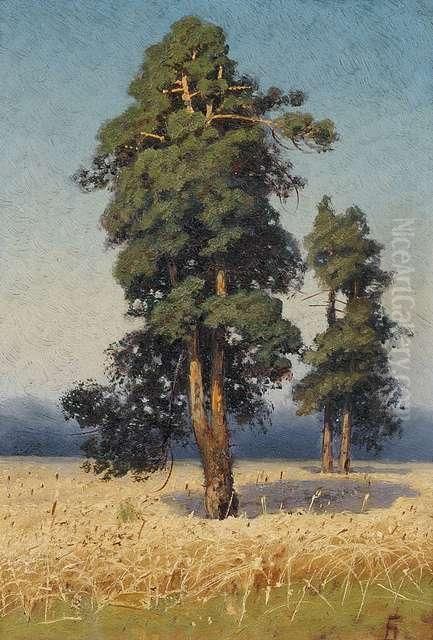 Summery Cornfield With Trees. Oil Painting by Georgy Z. Bashinzhagyan