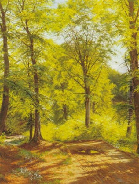 Dansk Forarsskov Med Anemoner Oil Painting by Carl Milton Jensen