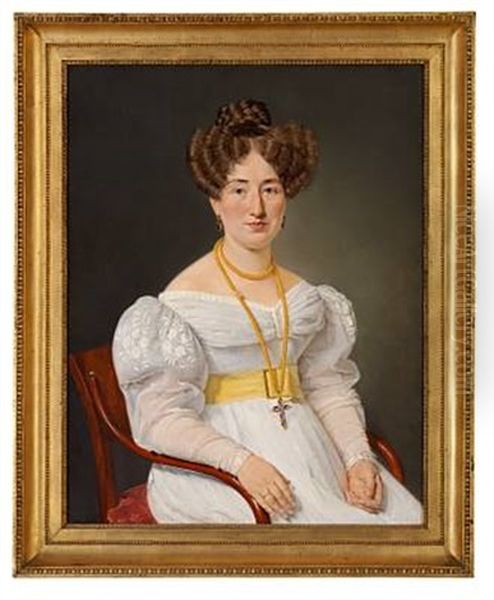 Portrait Of Christiane Gram In An Evening Dress With A Yellow Taffeta Belt Oil Painting by Christian Albrecht Jensen