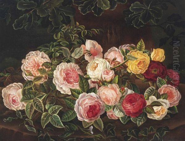 Still Life With Flowers Oil Painting by Johan Laurentz Jensen