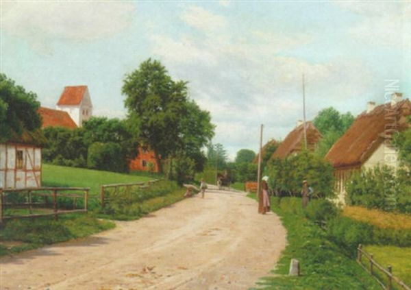 Indkorsel Til En Landsby Pa Fyen Oil Painting by Louis Isak Napoleon Jensen