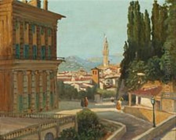 View From Palazzo Pitti In Florence With Palazzo Vecchio In The Background Oil Painting by Harald Jerichau