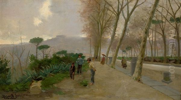 Platanenallee Bei Poggio Reale In Neapel Oil Painting by Harald Jerichau