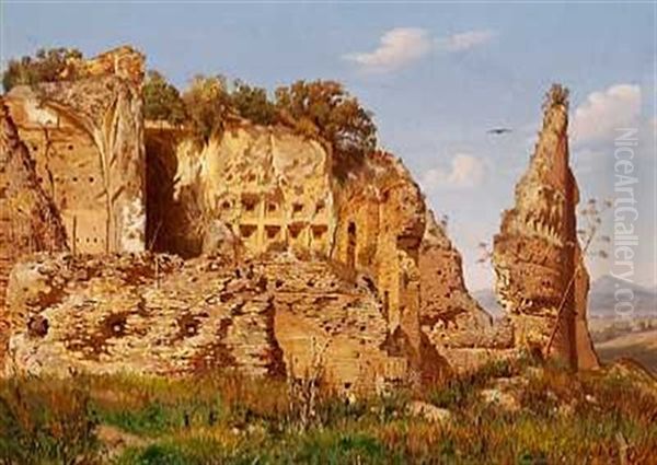 Landskabsparti Fra Rom, Villa Dei Quintili Ved Via Appia Oil Painting by Harald Jerichau