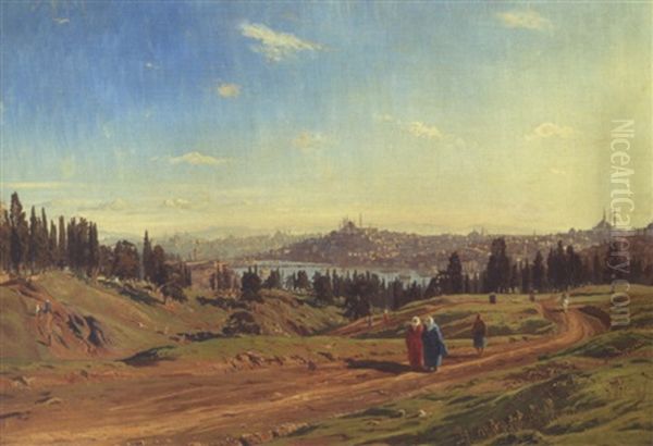Udsigt Over Konstantinopel Fra Kirkegaarden Uden For Byen Oil Painting by Harald Jerichau