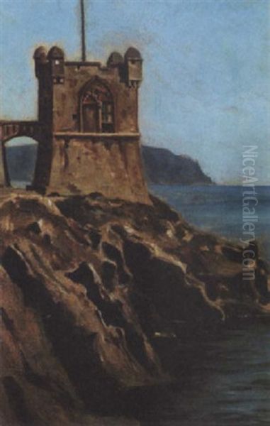 Vagttarn Pa Klippefremspring, I Naerheden Af Pyrenaerne Oil Painting by Harald Jerichau