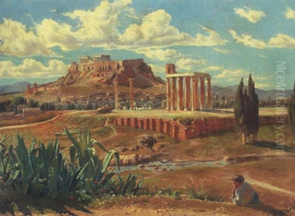 Parthenon I Athen Oil Painting by Harald Jerichau