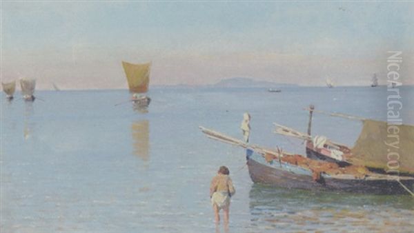 Fiskerbade I Golfen Ved Neapel Oil Painting by Harald Jerichau