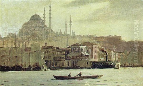 Udsigt Mod Istanbul Med Hagia Sophia Moskeen I Baggrunden Oil Painting by Harald Jerichau