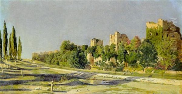 Langs Murene Ved Kirkegarden I Skutari Oil Painting by Harald Jerichau