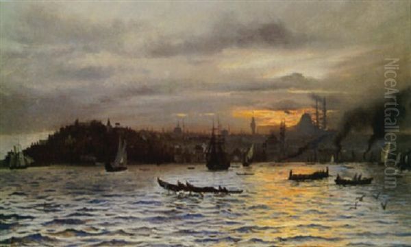 Voiliers Et Caiques Sur Le Bosphore Oil Painting by Harald Jerichau