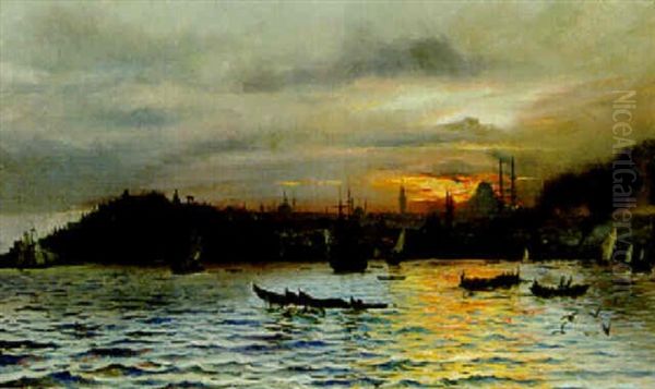 Aftenstemning I Bosporusstraedet Oil Painting by Harald Jerichau