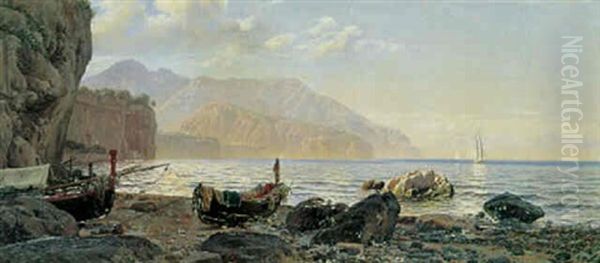 Optrukne Bade Pa Stranden Ved Sorrento Oil Painting by Harald Jerichau