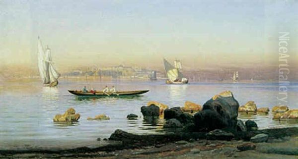 Udsigt Fra Bosporusstraedet Mod Istanbul Oil Painting by Harald Jerichau