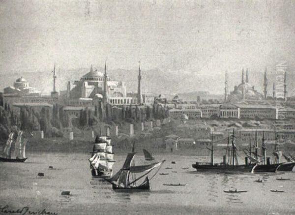 Istanbul Set Fra Sortehavet Oil Painting by Harald Jerichau