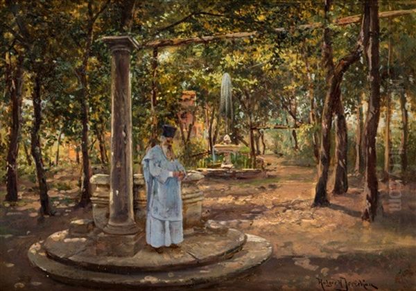 Russian Orthodox Priest In The Livadia Park, Crimea Oil Painting by Holger Hvitfeldt Jerichau