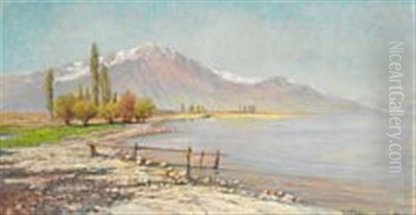 On The Shores Of Lac Leman Oil Painting by Holger Hvitfeldt Jerichau