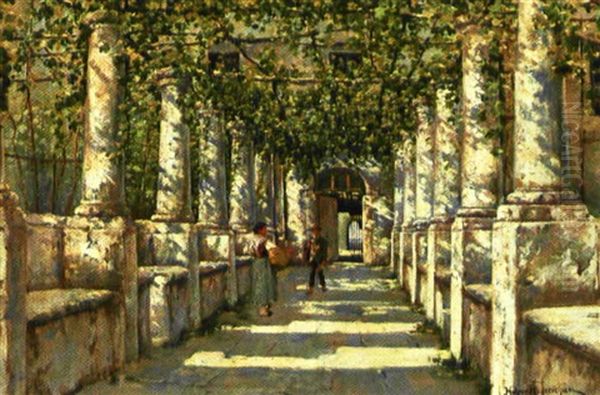 Et Mode I En Italiensk Pergola Oil Painting by Holger Hvitfeldt Jerichau