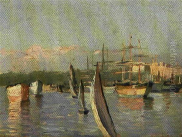 Spansk Havneparti Oil Painting by Holger Hvitfeldt Jerichau