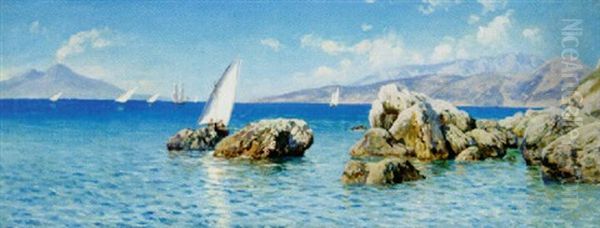Sailing Boats Off The Coast Of Capri Oil Painting by Holger Hvitfeldt Jerichau