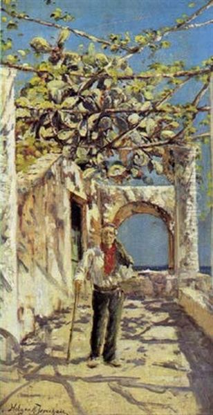 Staende Italiener I En Pergola Oil Painting by Holger Hvitfeldt Jerichau