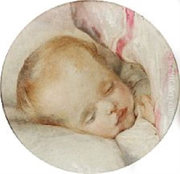 A Sleeping Child Oil Painting by Elisabeth Anna Maria Jerichau-Baumann