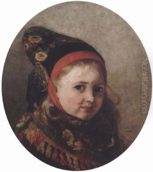 A Child In Danish Costume Oil Painting by Elisabeth Anna Maria Jerichau-Baumann