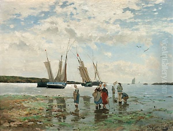 Ostronfiskare Oil Painting by Olof August Andreas Jernberg