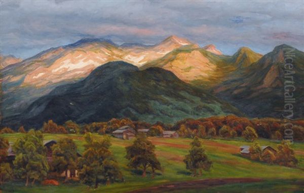 Alps In Evening Light Oil Painting by Henrik Gamst Jespersen