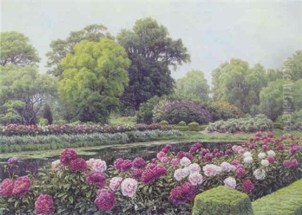 Park Med Blomstrende Bonderoser Oil Painting by Henrik Gamst Jespersen
