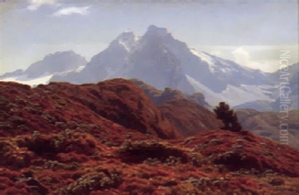 Bjerglandskab Oil Painting by Henrik Gamst Jespersen