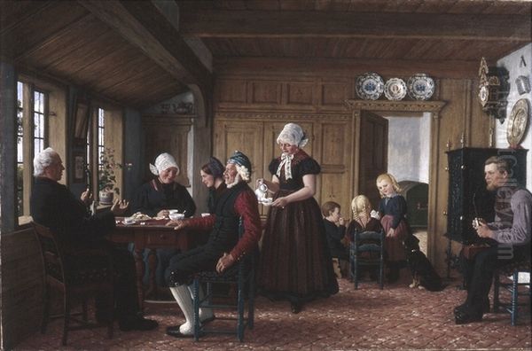 A Frisian Family Drinking Coffee Oil Painting by Carl Ludwig Jessen