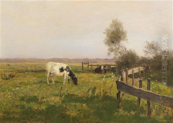Cows On The Pasture Oil Painting by Eugen Jettel