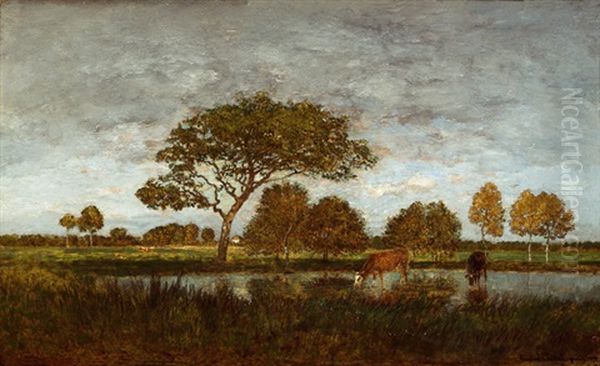 Landschaft Mit Kuhen Oil Painting by Eugen Jettel