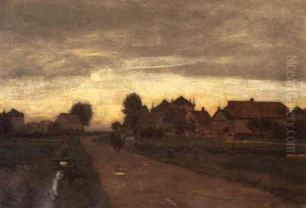 Dorfstrasse Oil Painting by Eugen Jettel