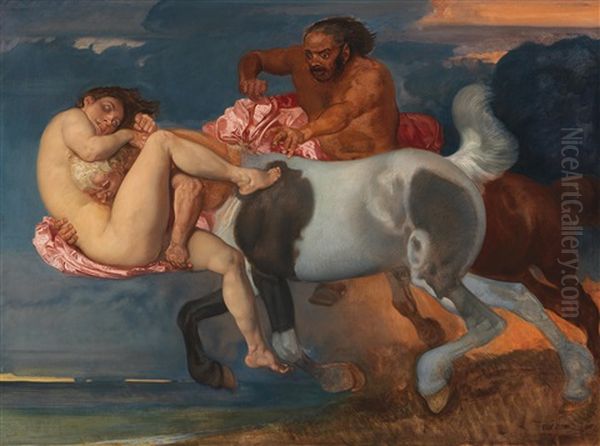 Centaur Carrying Away A Woman Oil Painting by Rudolf Jettmar