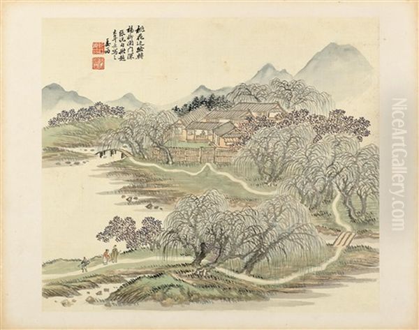 Landschaftsmalereien Mit Kleinen Siedlungen Am Wasser (album W/12 Works) Oil Painting by  Jiang Jun