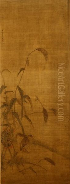 Quails Among Reeds Oil Painting by Jiang Tingxi