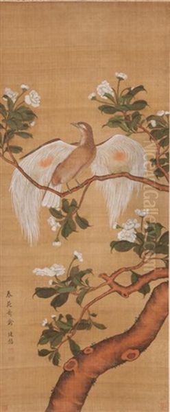 Attributed To Jiang Yanxi (1669-1732) - Ink And Color On Silk, Hanging Scroll.signed And Seals Oil Painting by Jiang Tingxi