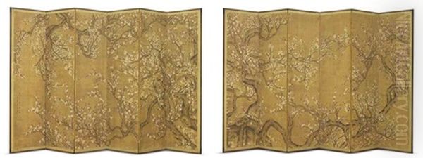 Sea Of Plum Blossoms Oil Painting by Jiang Tingxi