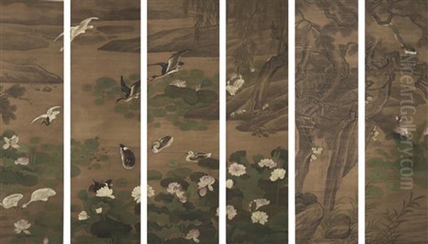 Water Birds By The Lotus Pond Oil Painting by Jiang Tingxi
