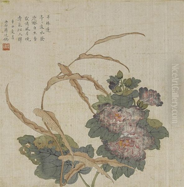 Two Paintings Of Flowers, 1721 Oil Painting by Jiang Tingxi