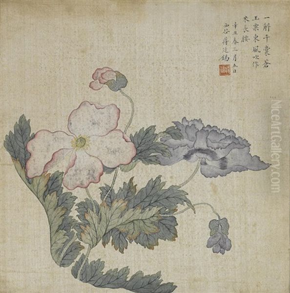 Two Paintings Of Flowers Oil Painting by Jiang Tingxi